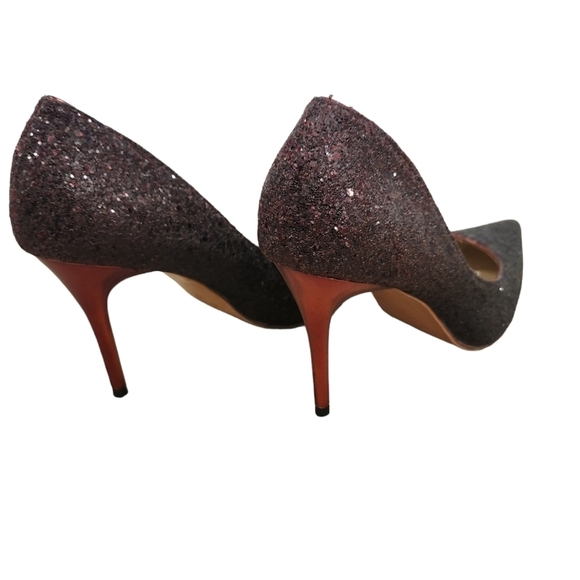 Jimmy Choo Romy Burgundy/Black Coarse Glitter Pointed Toe SZ 38 - Picture 7 of 14